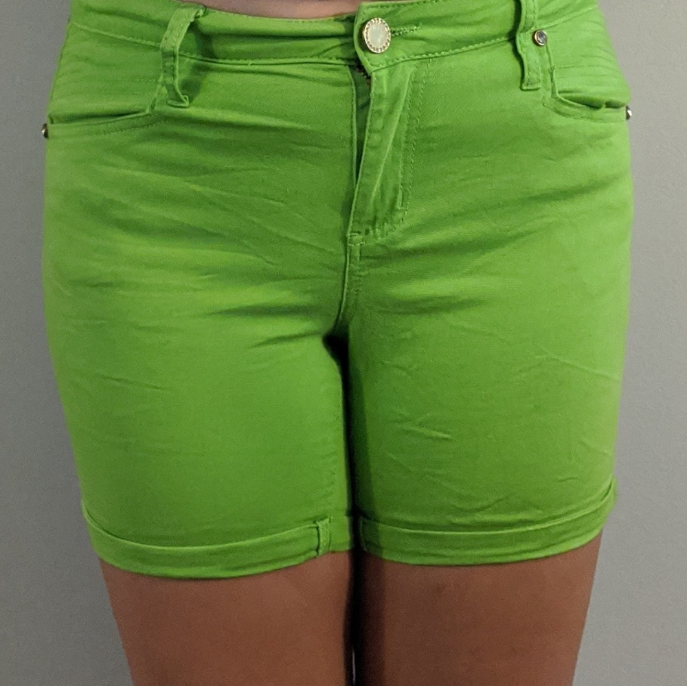 green jean shorts